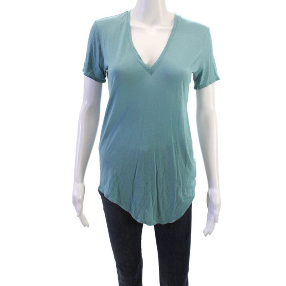 Helmut Womens Basic V-Neck T-Shirt Green Short Sleeve Size M
